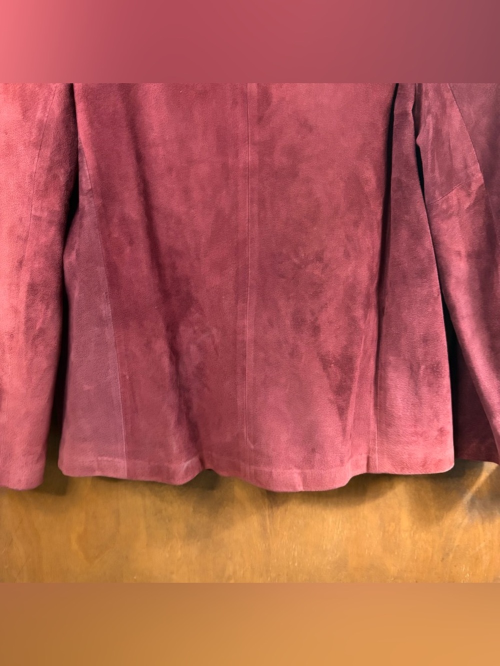 Overland Sheepskin Co Vintage 70s Red Burgundy Leather Suede Open Front Jacket - Picture 7 of 15